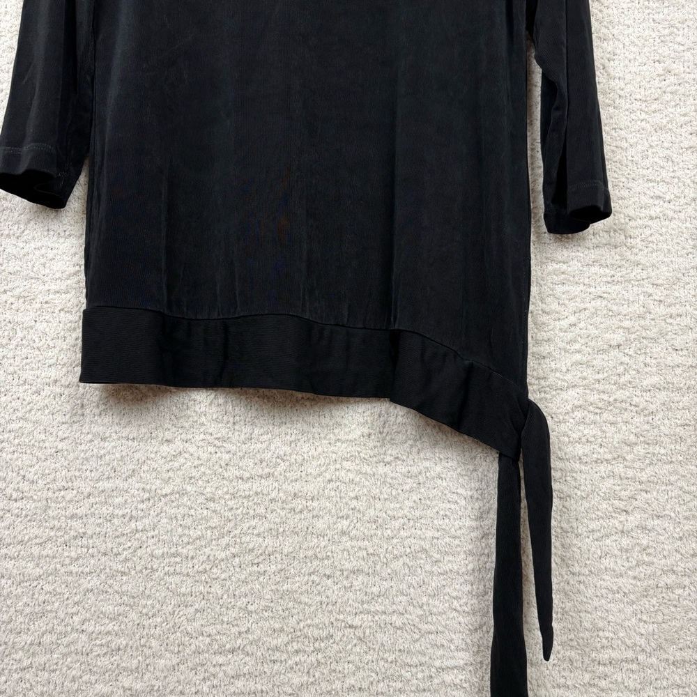 Chico's Travelers Top Womens 2 Lg/12 Black Stretch‎ Split Hem Tie Closure Career - Picture 3 of 9